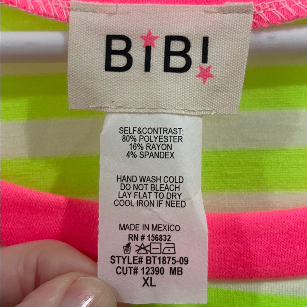 BiBi Neon Lime and Hot Pink Striped Top Size XL NWOT - Picture 2 of 7